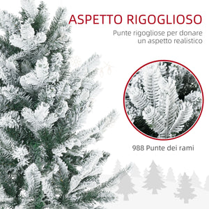 Albero di Natale Artificiale Innevato 225 cm 988 Rami Apertura Automatica Verde