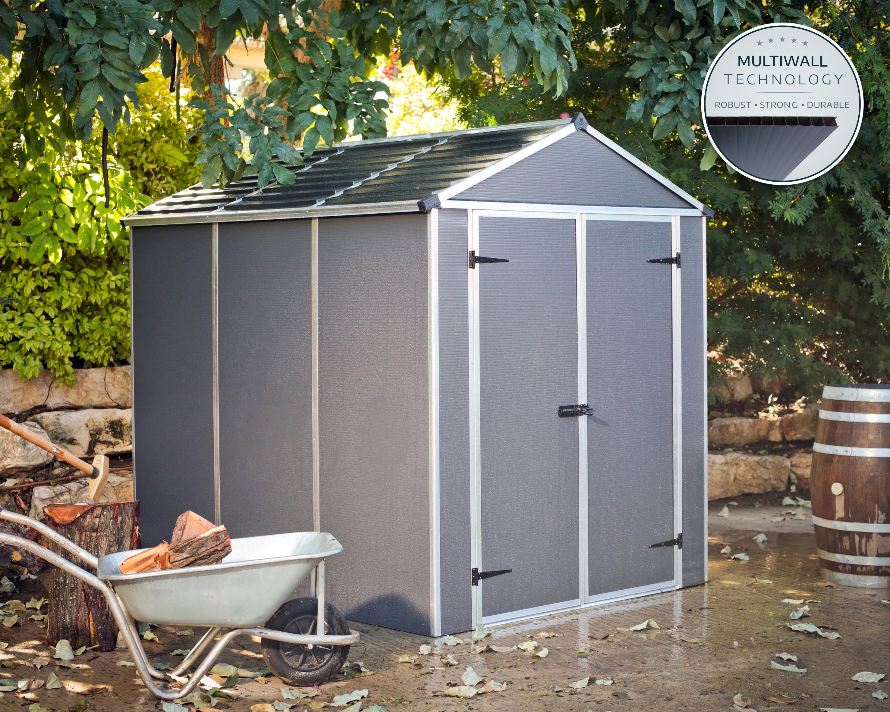 Casetta Da Giardino in Policarbonato Ultra Resistente Rubicon  229X185X217 cm Grigio Scuro