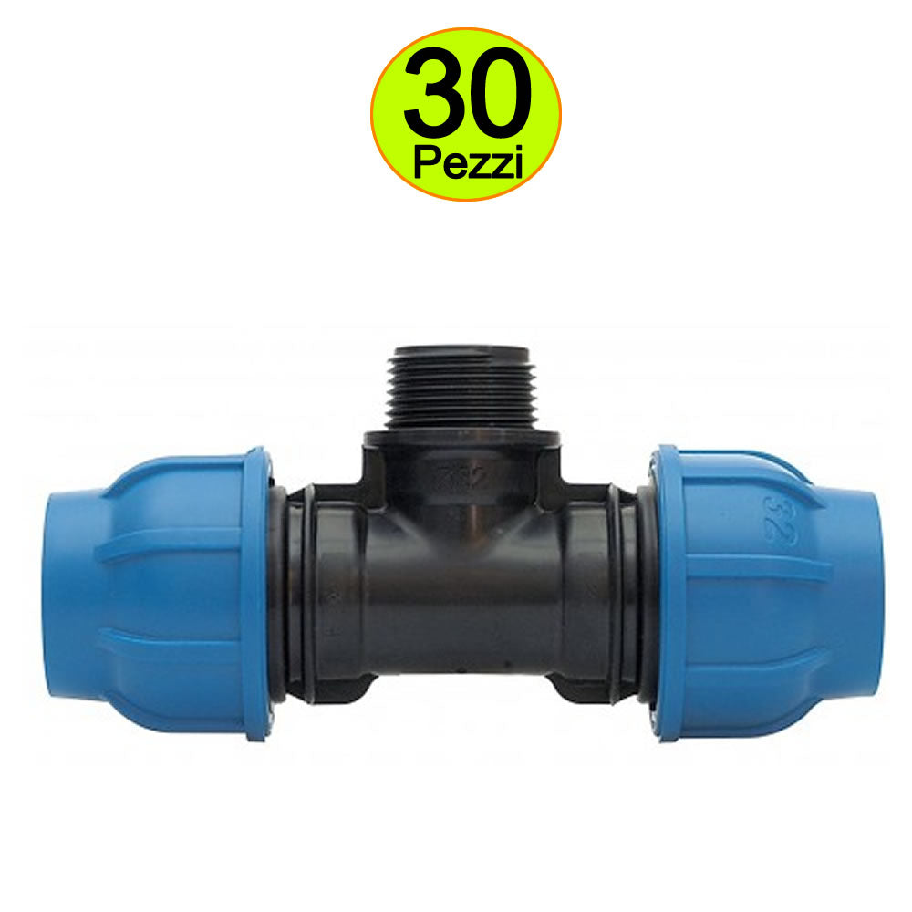 Raccordi tee a compressione per irrigazione mm 20 x maschio 1/2