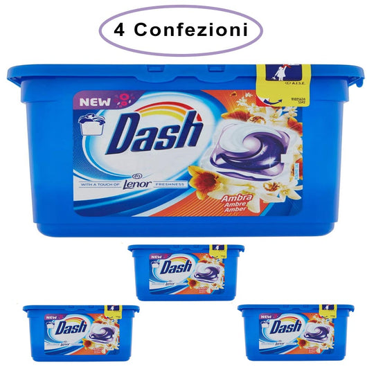 Dash allin1 pods detersivo per lavatrice in monodosi ambra 4 confezioni da 30 capsule