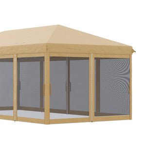 Gazebo da Giardino 6x3m Pieghevole con Zanzariera Altezza Regolabile e Borsa di Trasporto Beige