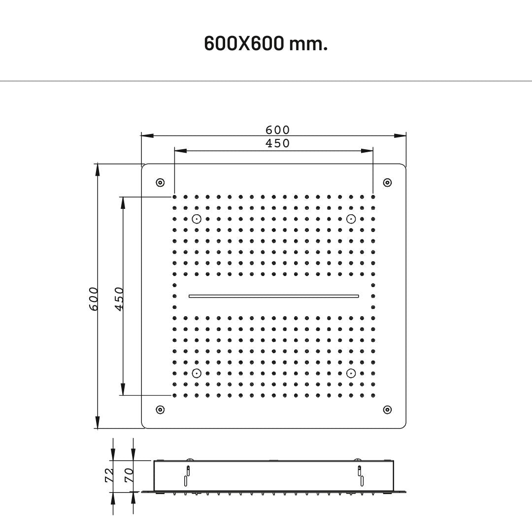 Soffione doccia led a soffitto installazione da incasso con cascata acciaio inox quadro