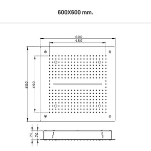 Soffione doccia led a soffitto installazione da incasso con cascata acciaio inox quadro