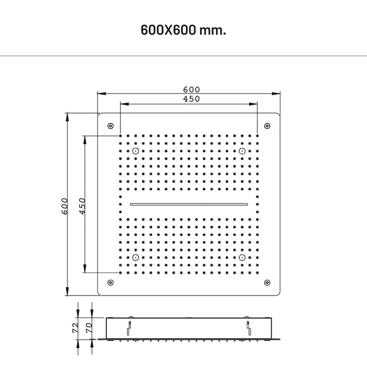 Soffione doccia led a soffitto installazione da incasso con cascata acciaio inox quadro