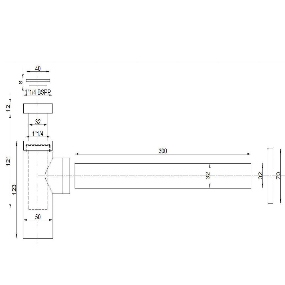 Sifone arredo cromato tondo alto tubo liscio ottone cromato