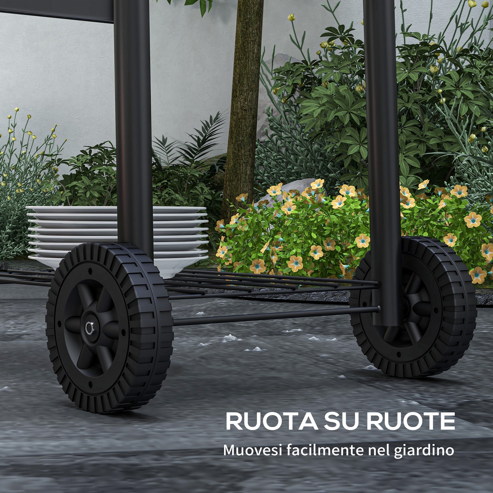 Barbecue a Carbone con Coperchio Termometro e Camino 83x46,5x115 cm in Metallo Nero