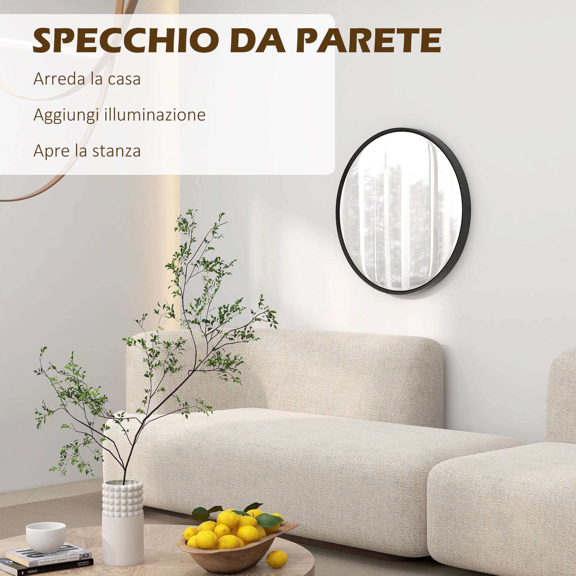 Specchio Rotondo da Parete Ø61 cm  in Lega di Alluminio Nero