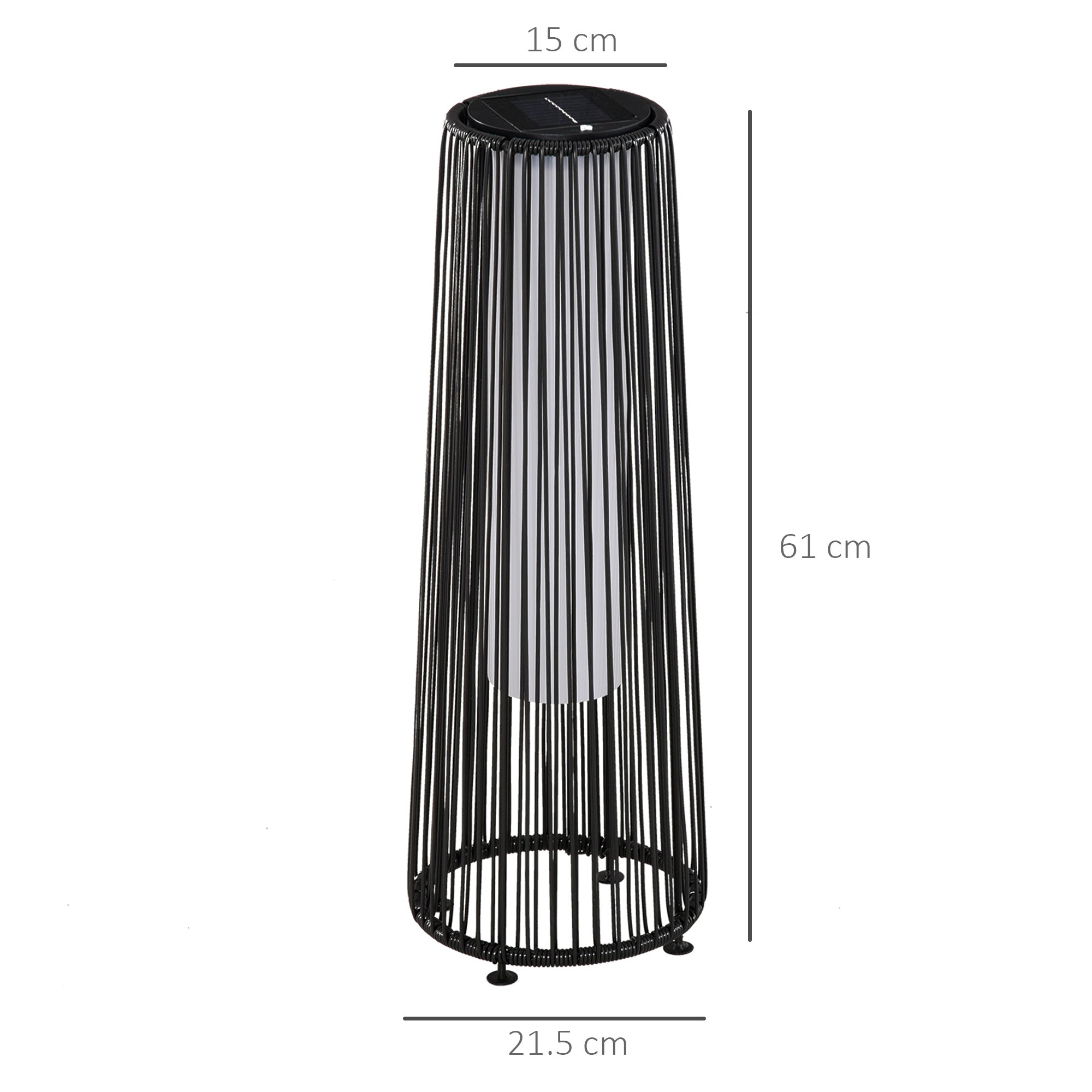 Lanterna Solare da Giardino LED con Pannello di Ricarica in Rattan e Metallo  Ø21.5x61cm Nero