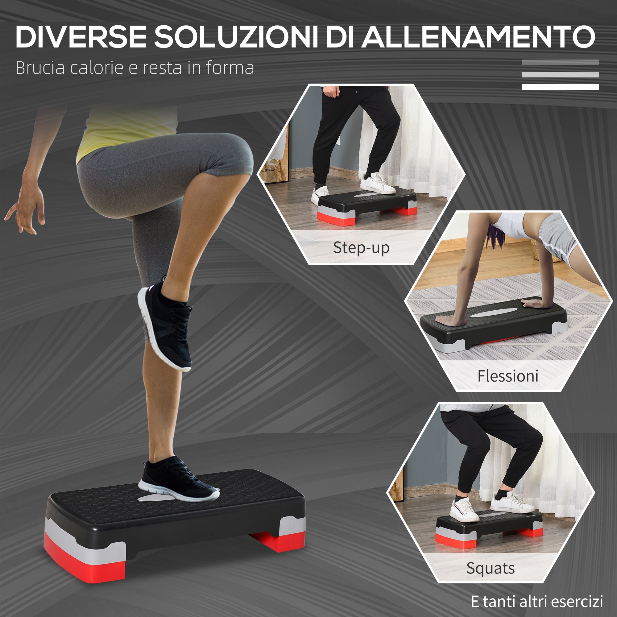 Step Fitness per Aerobica 68x29xh10-15 cm Altezza Regolabile in Plastica Nero e Rosso