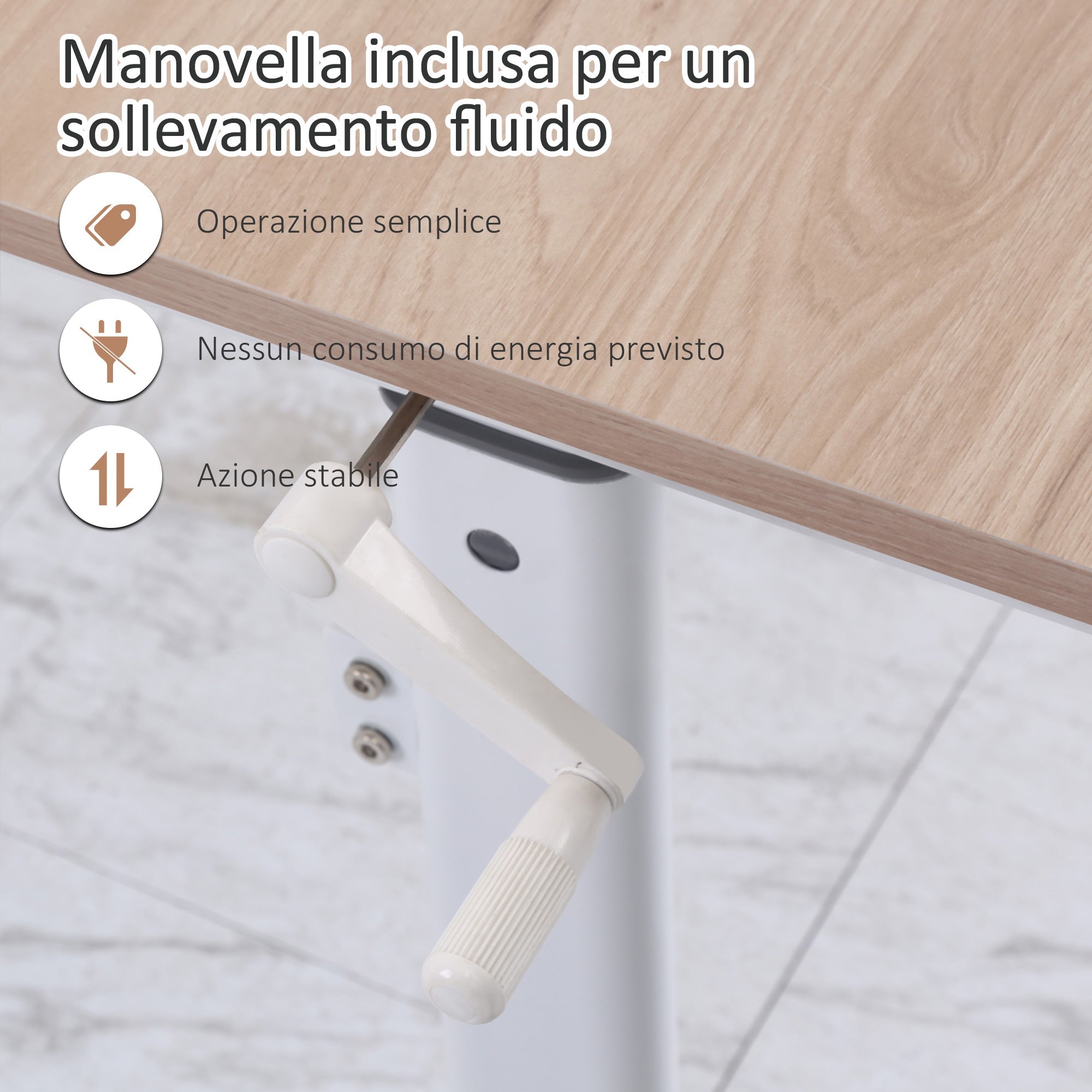 Scrivania Regolabile in Altezza con Regolazione Manuale a Manovella 120x60x72-117 cm  Bianco