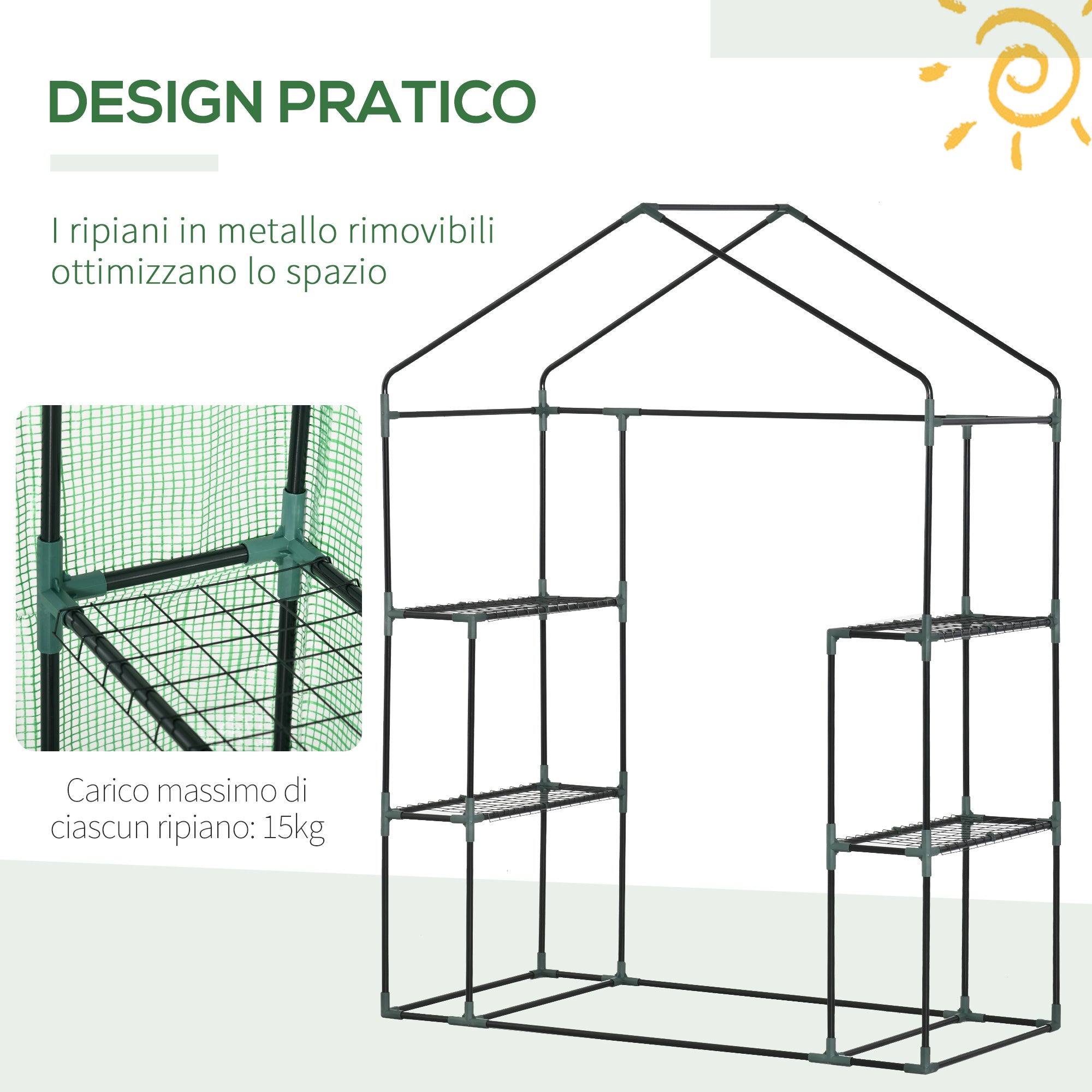 Serra da Giardino 4 Ripiani 141x72x191 cm in Acciaio e Plastica PE Verde