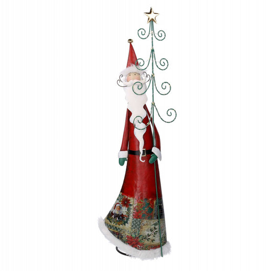 Babbo natale metallo con albero rosso con led cm29,2x14h84,5