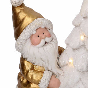 Babbo natale resina con albero e led bianco e oro cm29x17,5h45