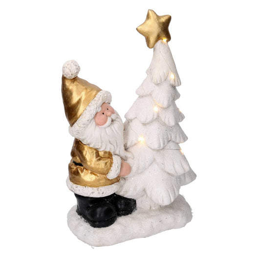 Babbo natale resina con albero e led bianco e oro cm29x17,5h45