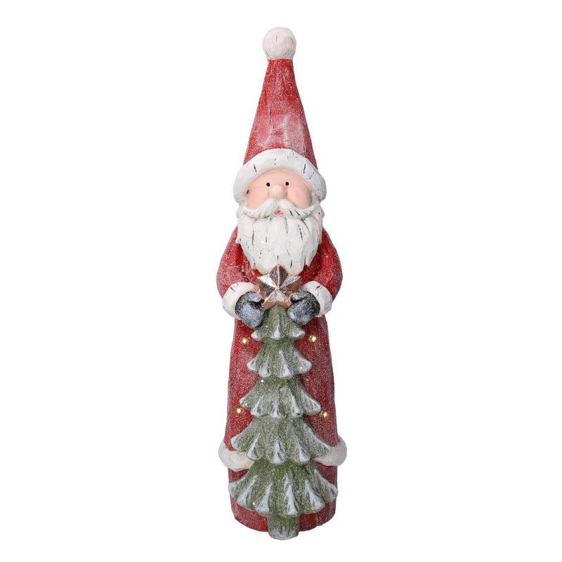 Babbo natale resina led con albero rosso cm18x19h66