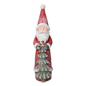 Babbo natale resina led con albero rosso cm18x19h66