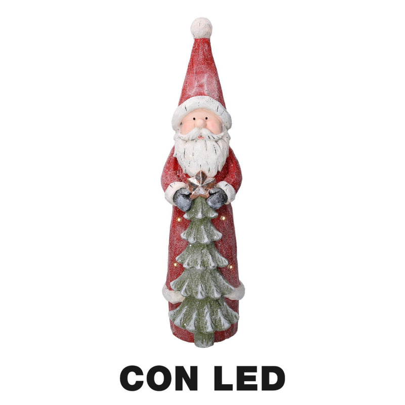 Babbo natale resina led con albero rosso cm18x19h66