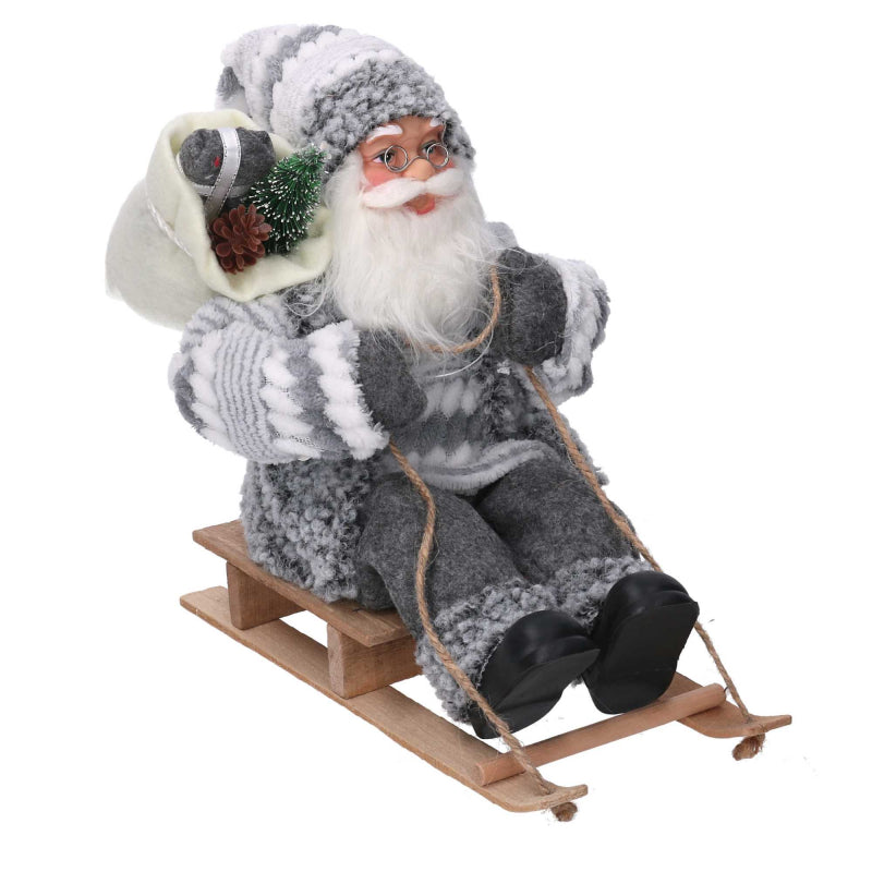 Babbo natale tessuto su slitta grigio cmh30