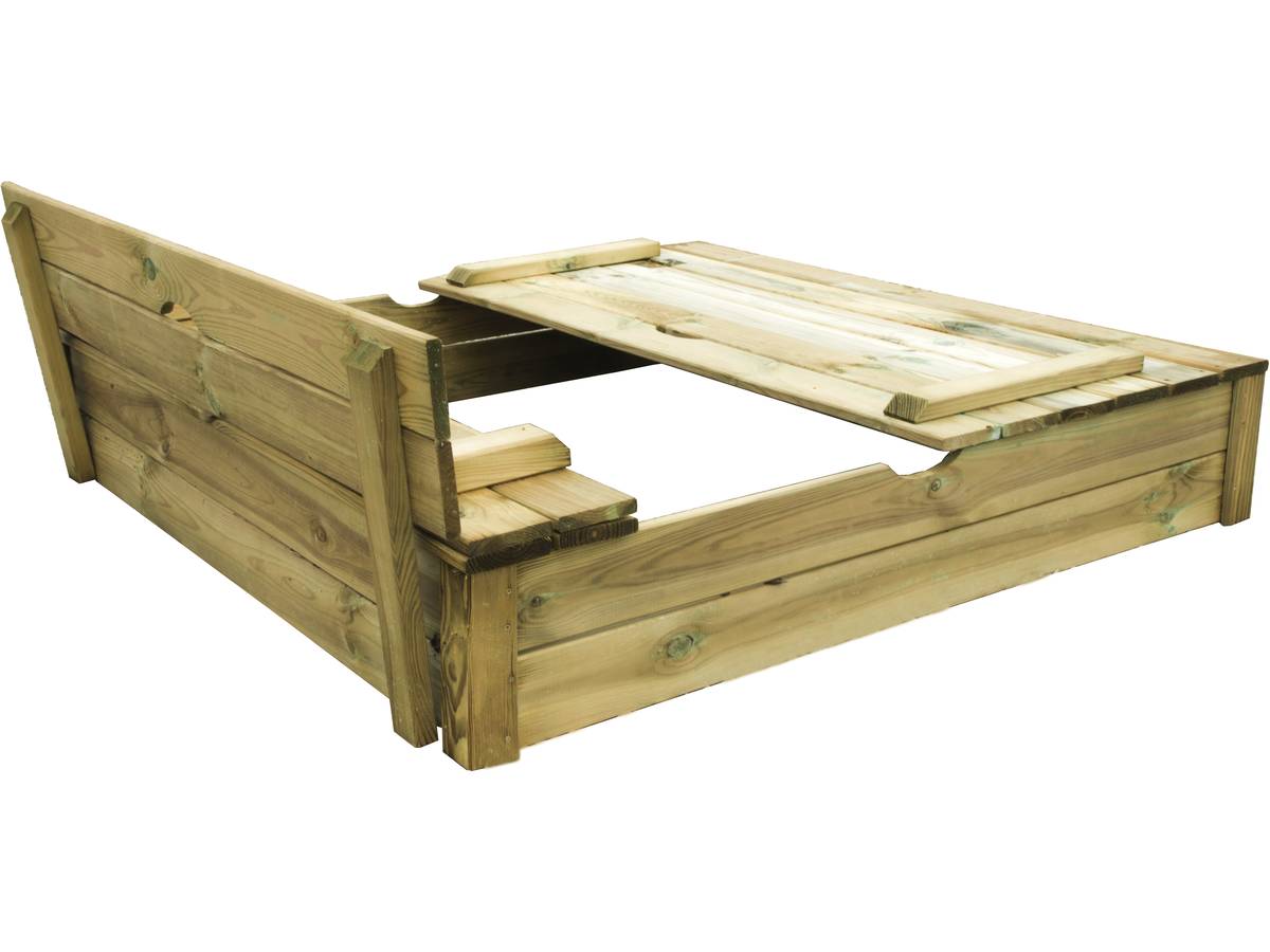 Sabbiera di legno Sandy 120x120xH.24 cm con panchina