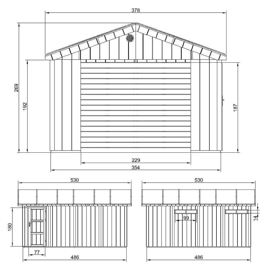 Garage di qualità premium 17 m²- L378xL530 cm- Capannone da giardino Timbela M991B