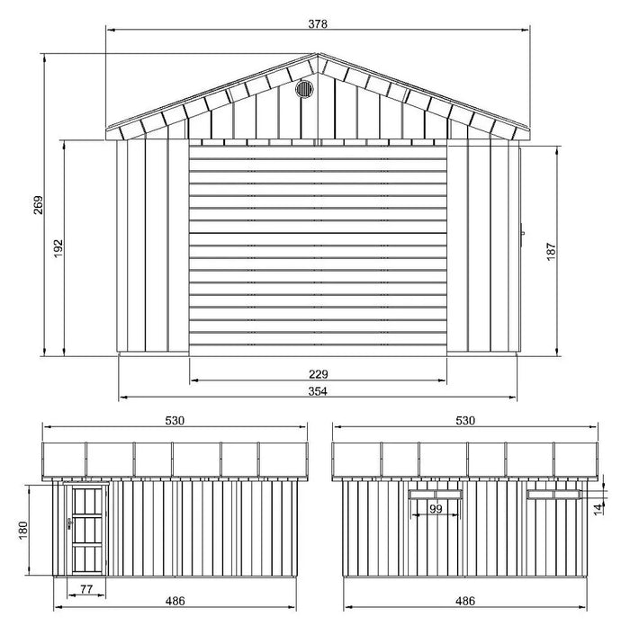 Garage di qualità premium 17 m²- L378xL530 cm- Capannone da giardino Timbela M991B