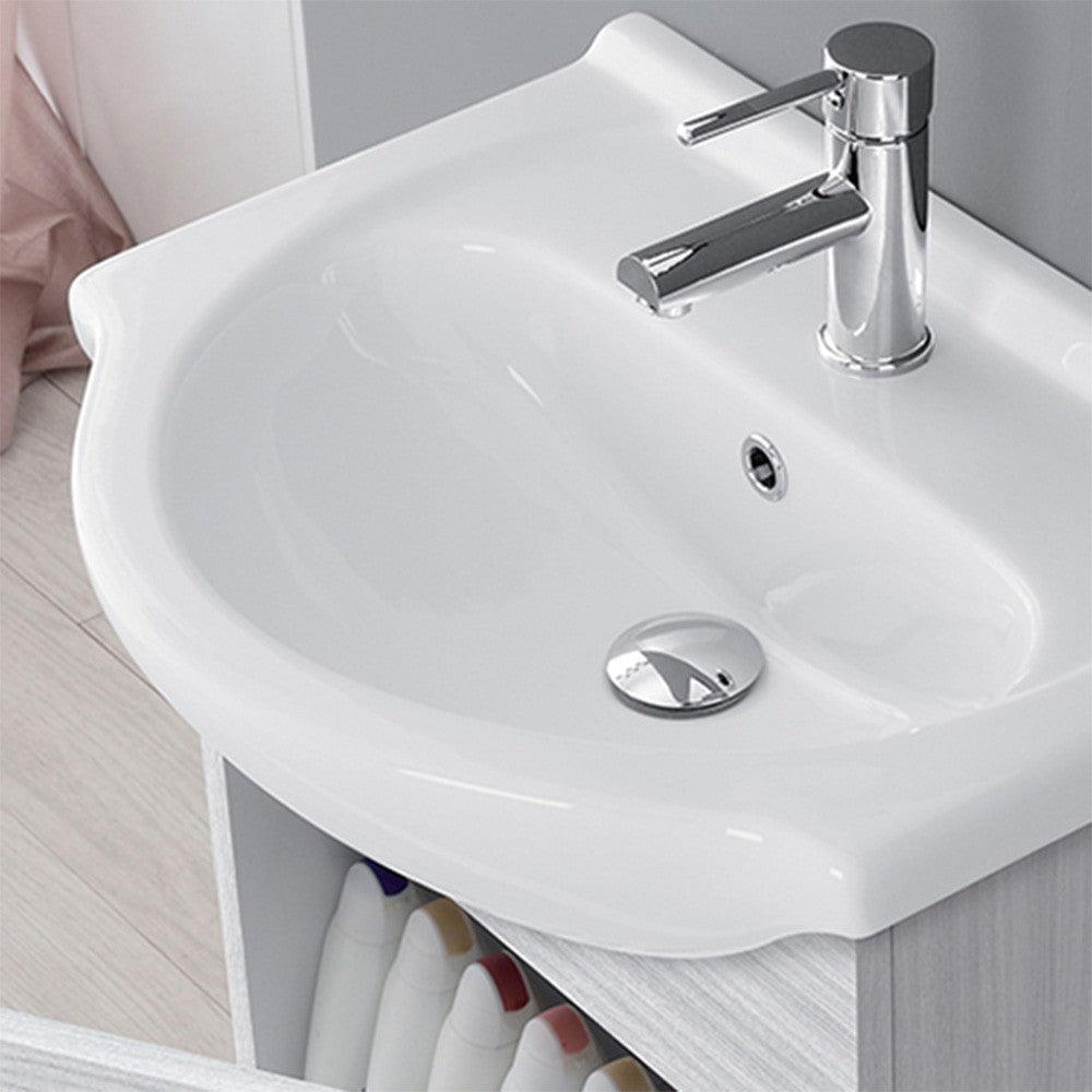 Mobiletto bagno sospeso 56x45 cm 1 anta grigio con lavandino e specchio inclusi