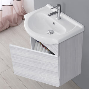 Mobiletto bagno sospeso 56x45 cm 1 anta grigio con lavandino e specchio inclusi