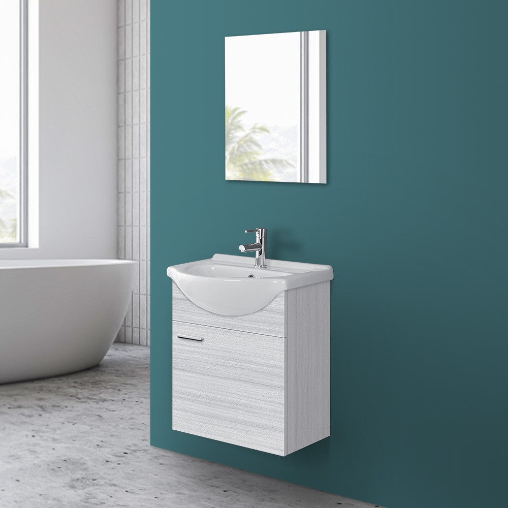 Mobiletto bagno sospeso 56x45 cm 1 anta grigio con lavandino e specchio inclusi