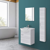 Mobiletto bagno sospeso 56x45 cm 1 anta grigio con lavandino e specchio inclusi