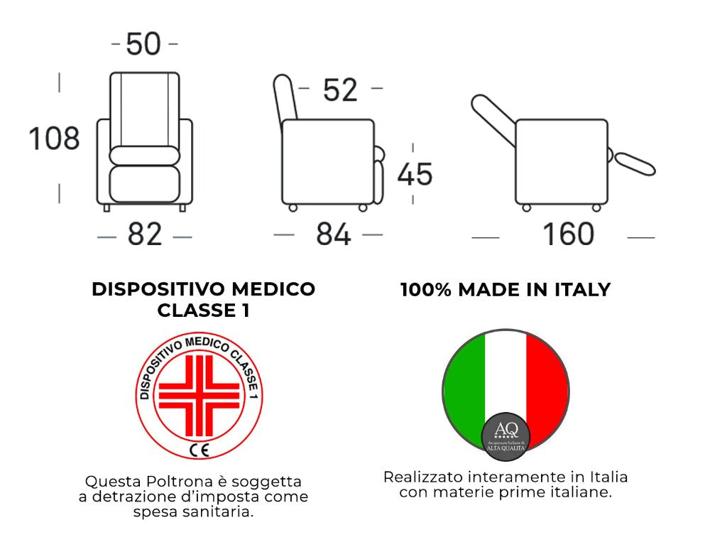 Poltrona Alzapersona Elettrica 2 Motori 82x108x84 cm Baila in Microfibra Dispositivo Medico 1 Rosso