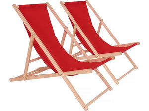 Set di 2 sedie a sdraio in legno "Chilienne" - 107 x 56,5 x 81 cm - Rosso