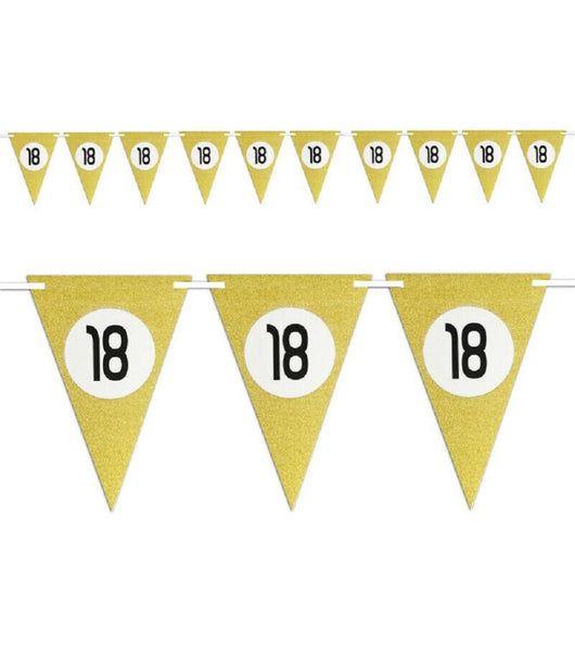 Bandierine Festa Compleanno Anniversari Set 10pz Triangolari Festone Oro 18 Anni         