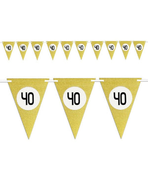 Bandierine Festa Compleanno Anniversari Set 10pz Triangolari Festone Oro 40 Anni         