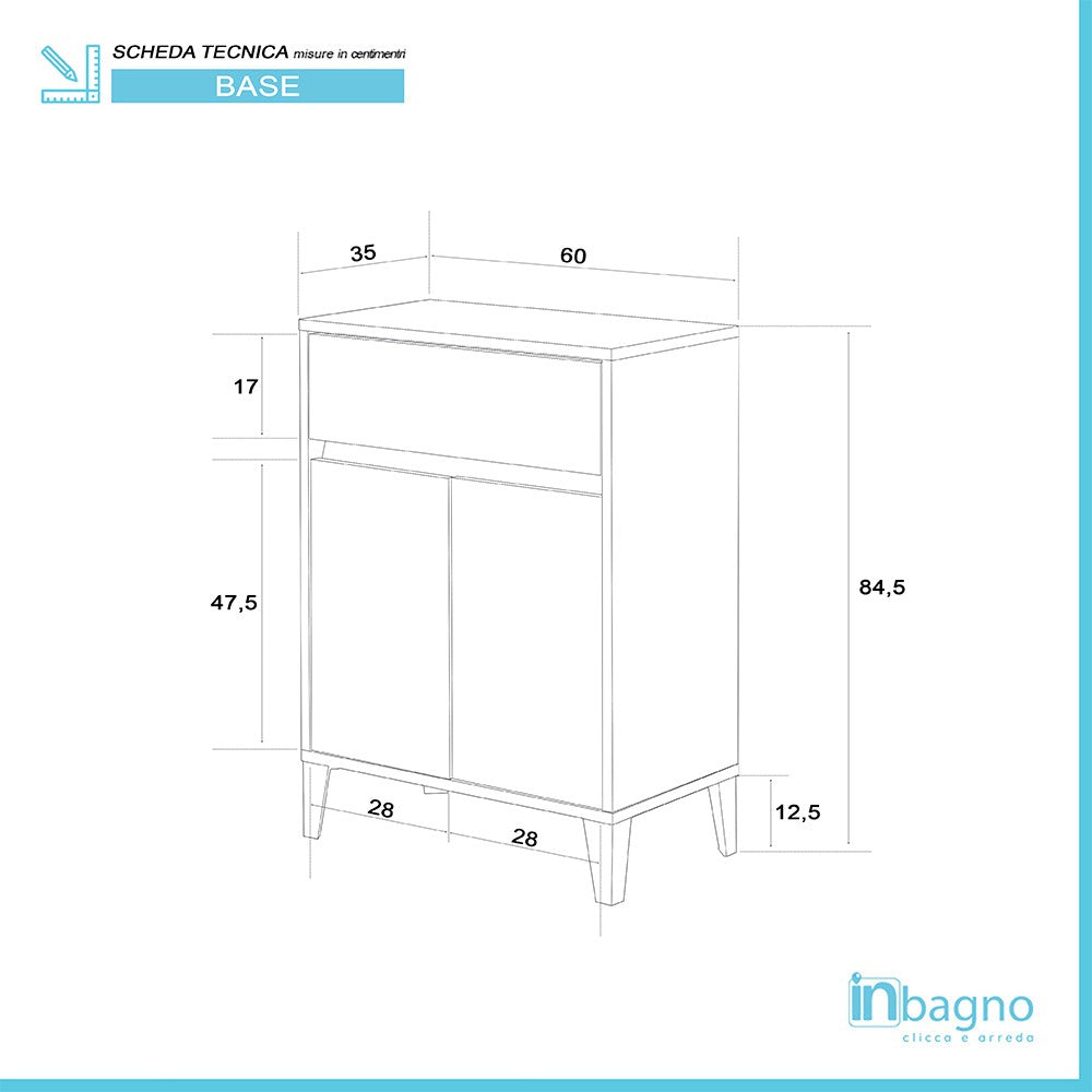 Mobiletto multiuso da 60 cm Way 2 ante e un cassetto in rovere chiaro