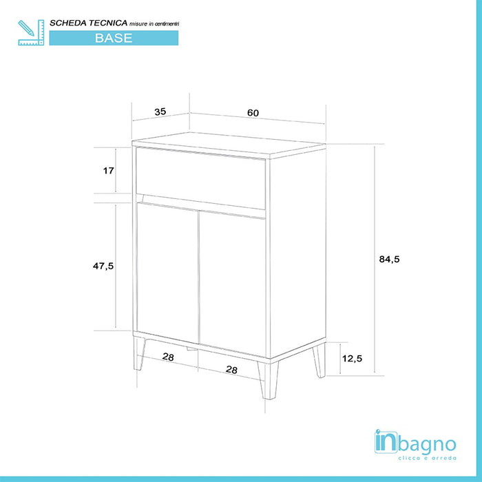 Mobiletto multiuso da 60 cm Way 2 ante e un cassetto in rovere chiaro