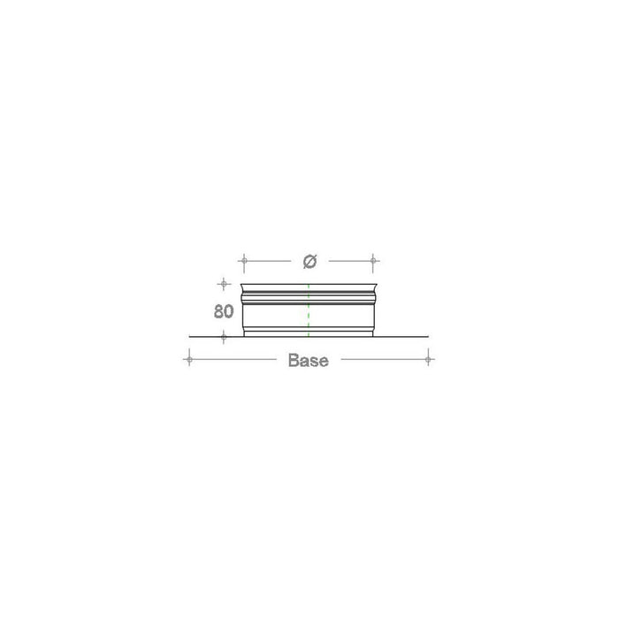 Base forata inox 6 decimi da 200x200mm a innesto f 80 - 180mm, diametro 130mm