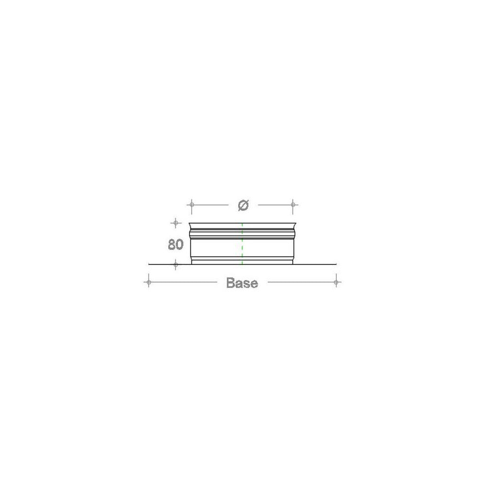 Base forata inox 6 decimi da 200x200mm a innesto f 80 - 180mm, diametro 120mm