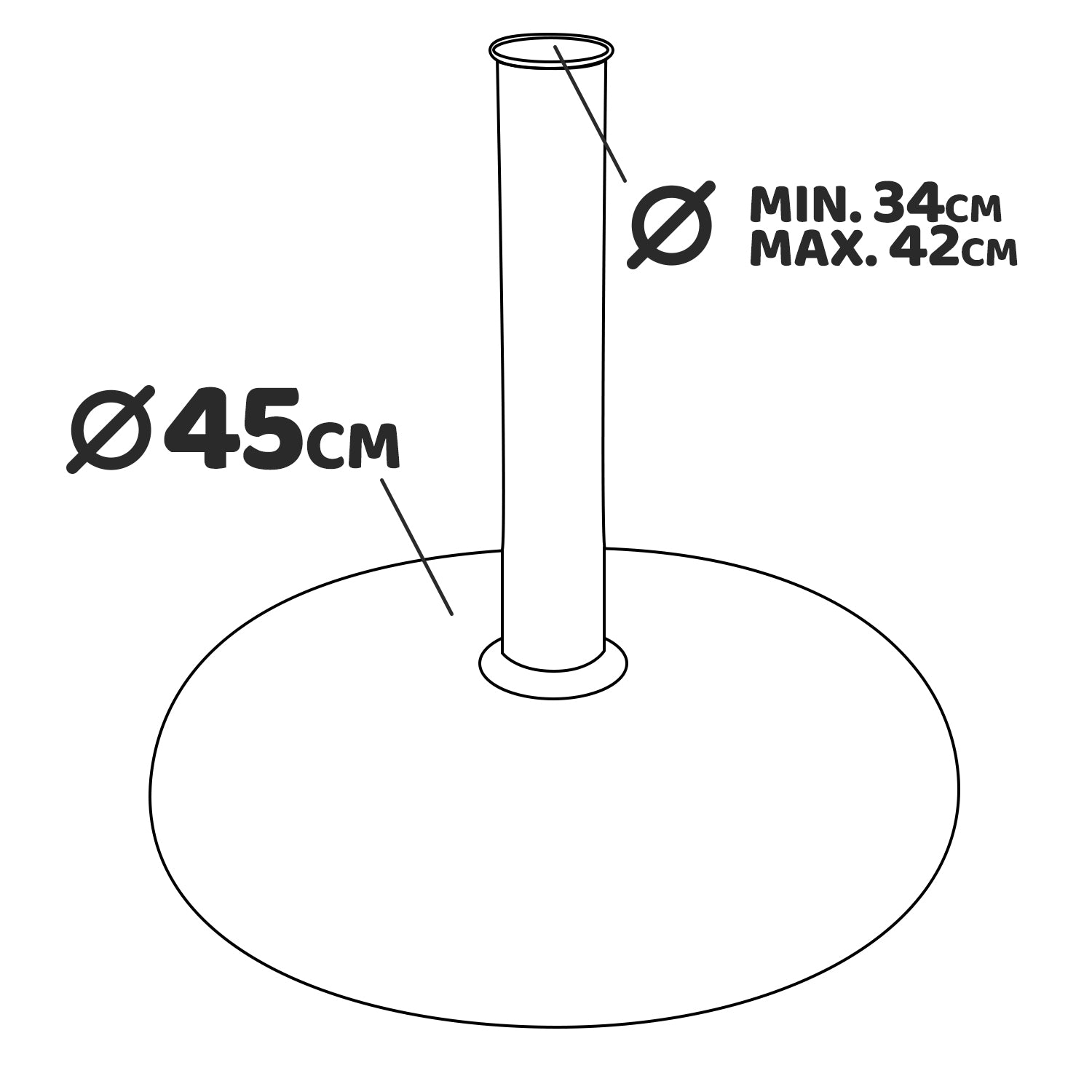 Base per ombrellone da Ø 45 cm/25kg in cemento e ghiaia con portapalo da 30cm con foto regolabile 34-42mm