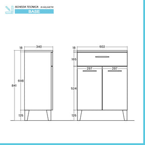 Base mobile multiuso 60x85 cm grigio calce con ante e cassetto soft-close Moon