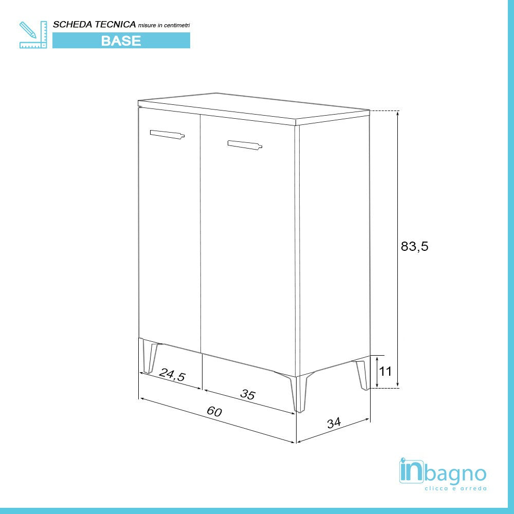 Base Doppia da Bagno con 2 ante Colore Larice 60x78,5 cm