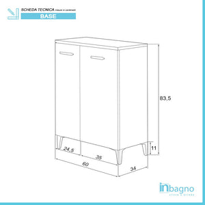 Base Doppia da Bagno con 2 ante Colore Larice 60x78,5 cm