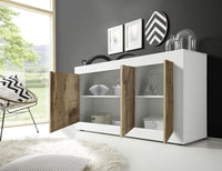 Credenza Moderna, con 3 ante Bianco lucido e Pero, ZLCBSC-MDP-BP3