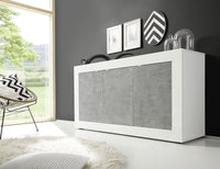 Credenza Moderna, Madia Bianca Lucida con 3 ante in finitura Cemento, ZLCBSC-MDP-BC3