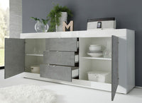 Credenza Moderna, Madia di Design, 2 ante e 3 cassetti, Bianco e Cemento, ZLCBSC-MDM-BC