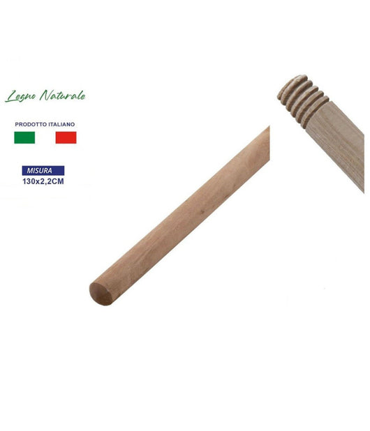 Bastone Manico In Legno Naturale Per Scopa Pulizia Casa Lunghezza 130 Cm         