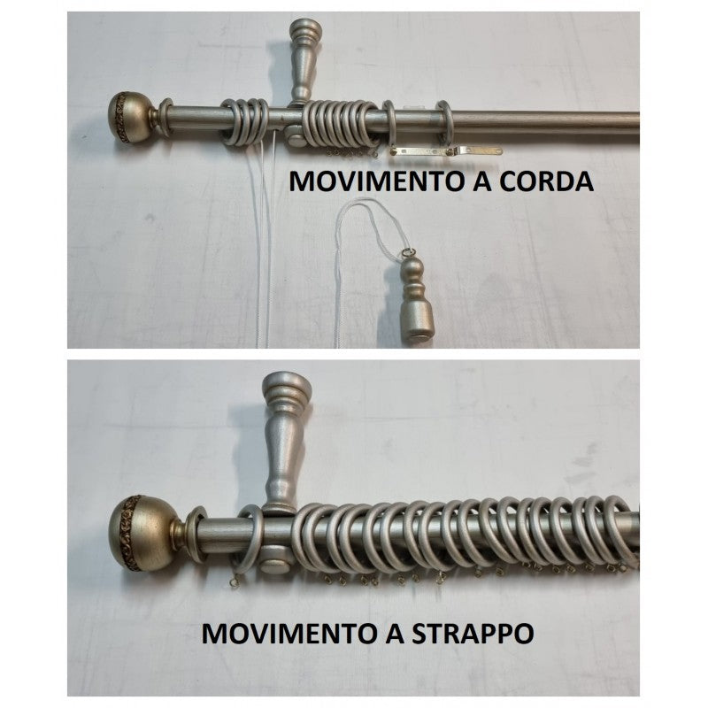 Bastone Tenda in Legno di Alta Qualità, diametro 35 mm a corda colore muffato terminale smeraldo lunghezza 240 CM