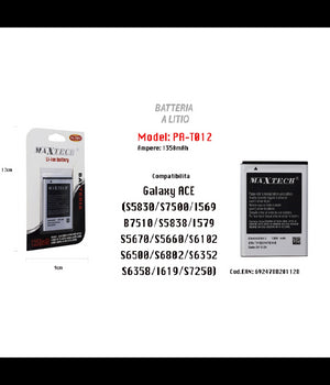 Batteria A Litio Per Galaxy Ace Compatibile Cellulare Smartphone 1350mah Maxtech Pa-t012         