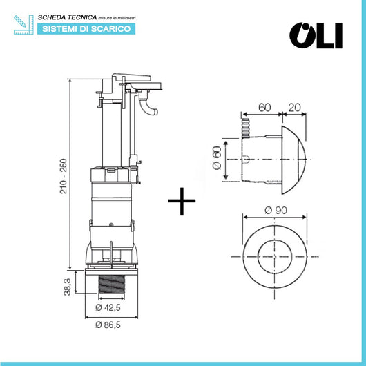 Batteria scarico wc completa Oli Deluxe per cassetta alta con tasto bianco