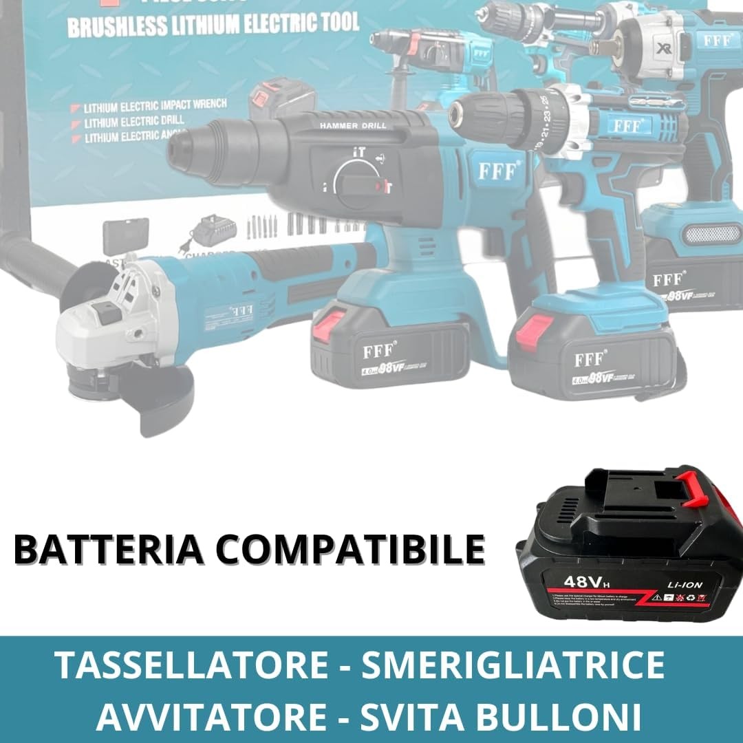 Batteria Sostitutiva per Kit 4 in 1, Batteria Compatibile con Tasselatore, Trapano