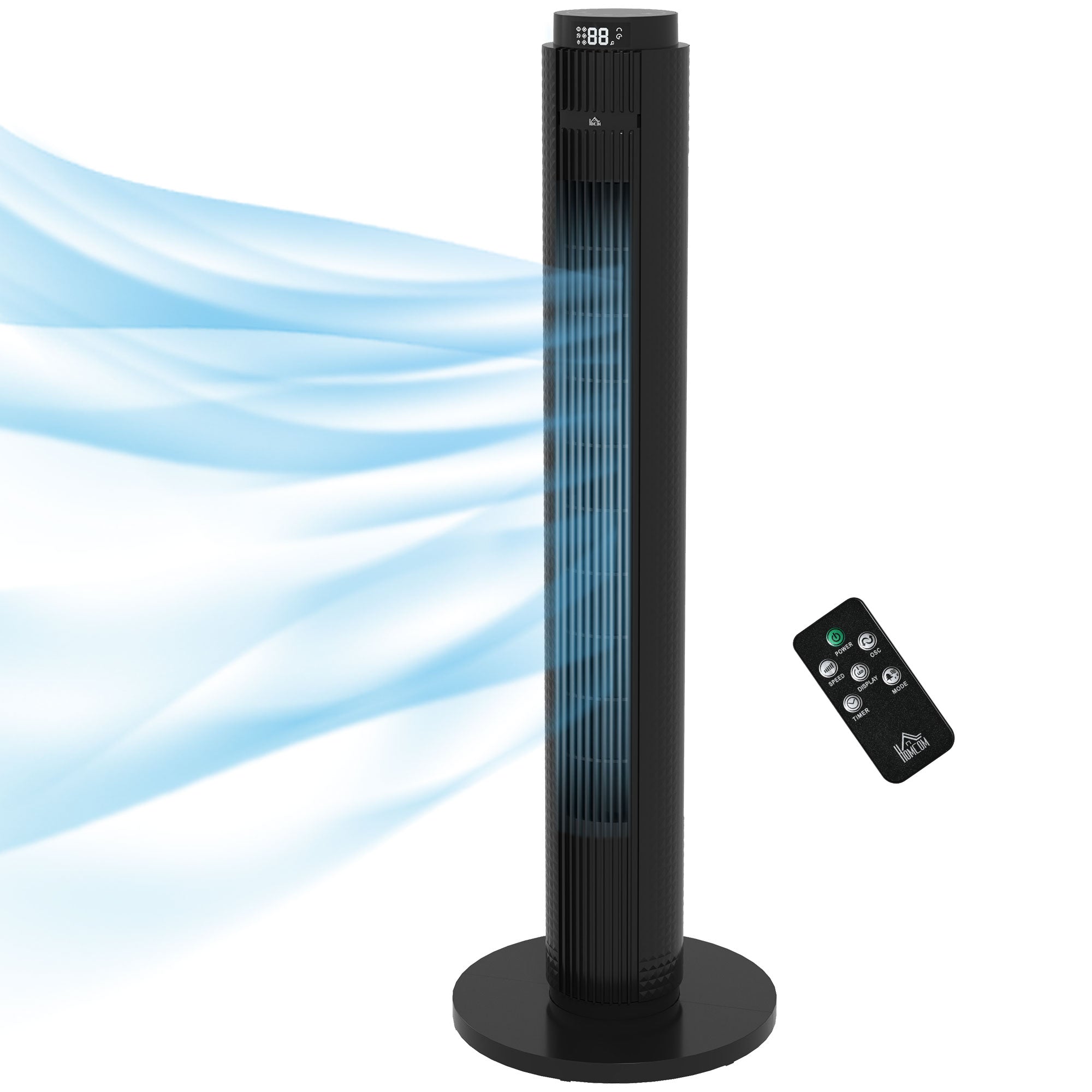 Ventilatore a Torre 45W a 4 Modalità e 3 Velocità con Timer da 12h Ø31.5x96 cm in ABS Nero